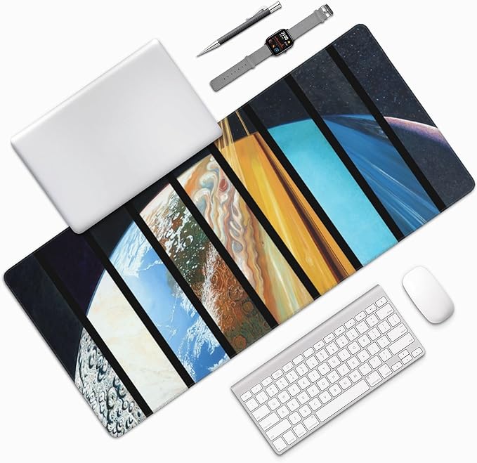 Cosmic Planet Large Mouse Pad, Vintage Aesthetic Gaming Desk Mat, XXL Keyboard Desk Pad Mat for Desktop, 35.4"x15.7" Non-Slip Base Big Mousepad with Stitched Edges