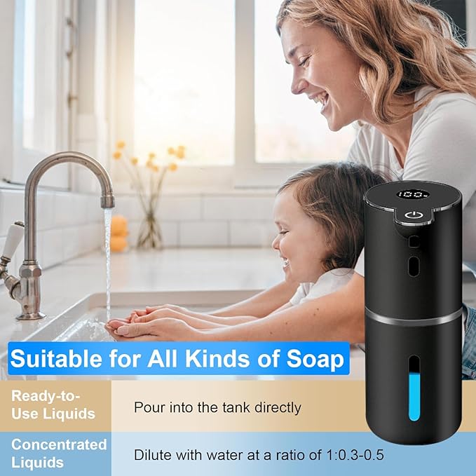 Automatic Liquid Soap Dispenser Touchless, USB Rechargeable Smart Hand Soap Dispenser, 6-Level Adjustable, 12.8oz/380mL, Compatible with Thick Thin Dish Soap for Bathroom Kitchen, Black