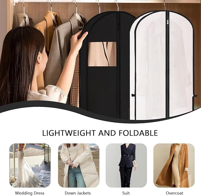 2 Pack Garment Bags for Travel, 71" Hanging Dress Bags Waterproof Suit Bag for Gowns Dresses Long Garment, Foldable & Portable Garment Bag