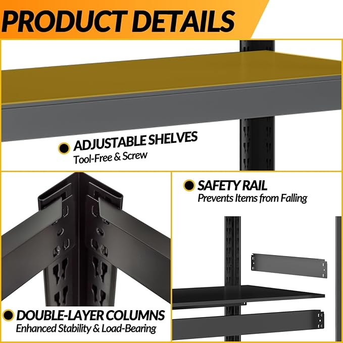 BESFUR 5-Tier Metal Shelving Unit, Adjustable Storage Utility Rack, Heavy Duty Garage Shelves Storage Utility Rack Shelf Unit for Warehouse Pantry Closet Kitchen, 16" D*36" W*71" H