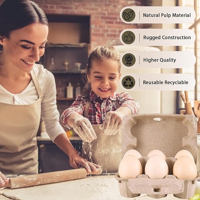 30 Pack Half Dozen Egg Cartons, Blank Natural Pulp Egg Carton Bulk 6 Count for Chicken Eggs or Duck Eggs, Reusable, Protects, Egg Storage Containers for Home Kitchen and Farmhouse (30 PCS 6 Count)