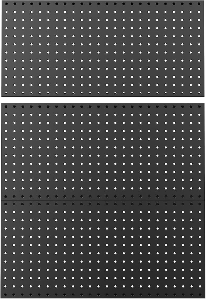 WALMANN Metal Pegboard Panels for Wall Garage Tools Storage Pegboard for Garage, Workbench, Modular Peg Board Tool Organizer Board (Black 12"*24", Pack of 3)