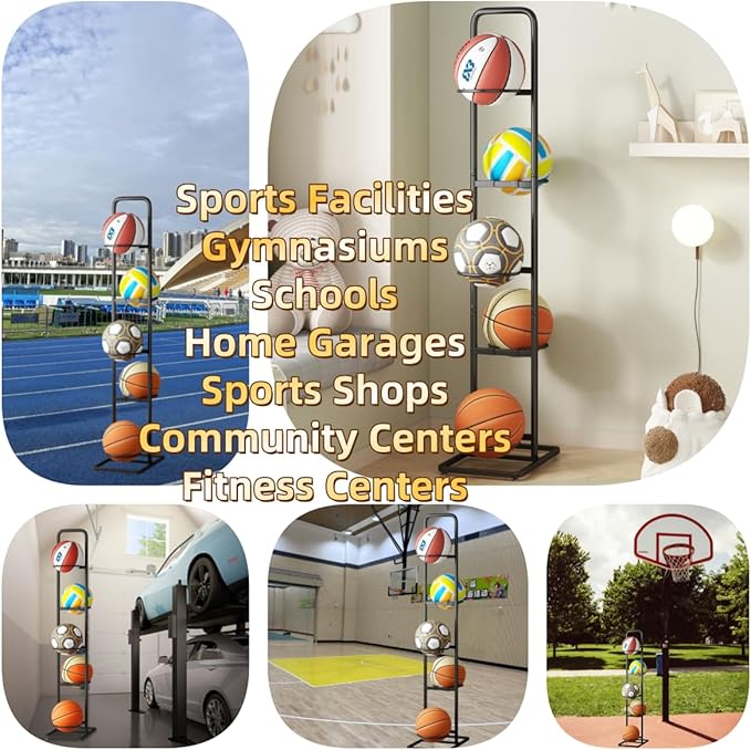 Vertical Ball Rack -basketball rack- Durable Carbon Steel Storage for Basketball, Soccer, Volleyball, and More - Easy to Assemble, Waterproof, Sturdy - 56.7" H