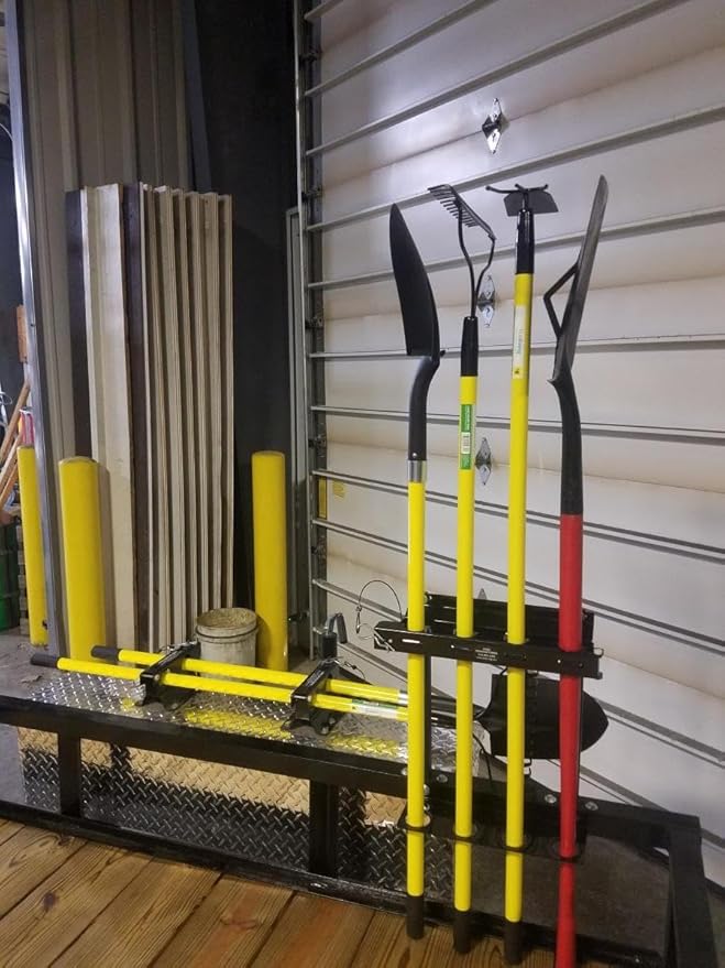 LockJaw Heavy Duty Steel 4 Hole Shovel Holder for Truck Beds - 4 Slot Garden Tool Storage for Long-Handled Tools - Commercial Grade Truck Accessories for Trailers and Garages (One Clamp & Bracket)