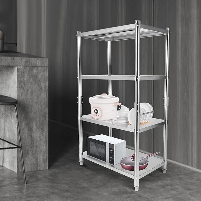 Storage Shelves, 4-Tier Wire Storage Shelves with Fall Protection Guardrail, UltraDurable Heavy Duty Steel Wire Rack Storage for Home & Garage Shelving