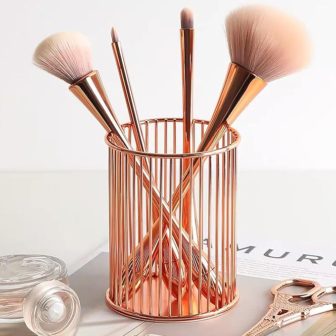 Metal Pen Holder Cup for Desk Makeup Brushes Pencil Holders Home Office Organizer Rose Gold