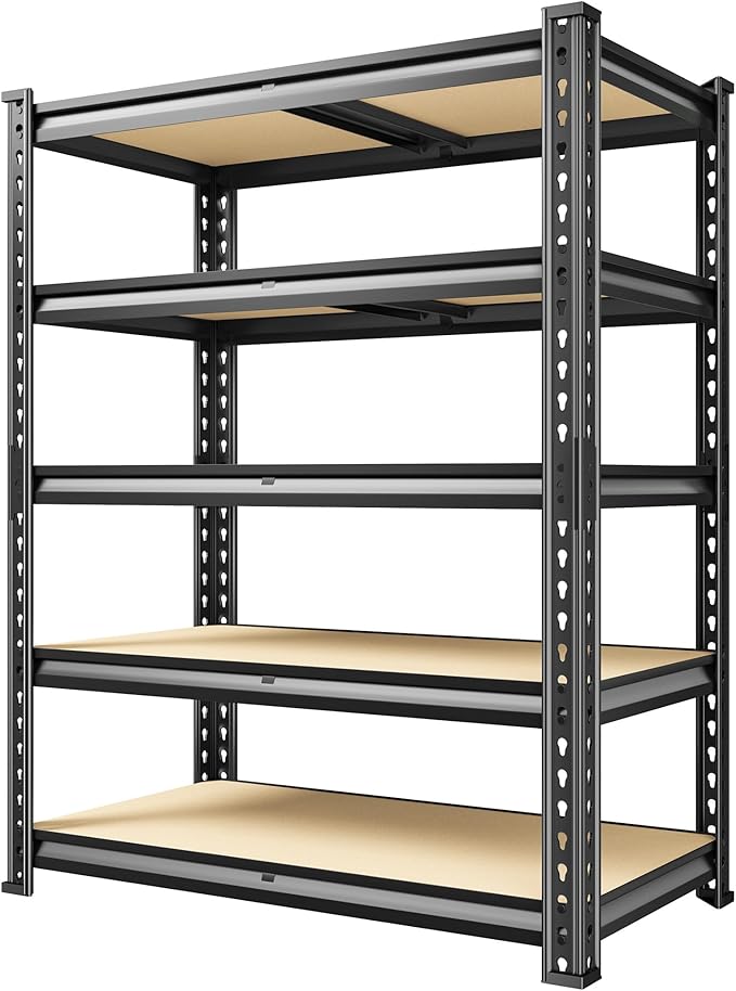 60.1" H Garage Storage Shelves 1990LBS Storage Shelves, 5 Tier Adjustable Metal Shelving, Garage Shelving for Storage, Basement, Warehouse, Pantry, Kitchen, 27.5" W x 11.9" D x 60.1" H, Black