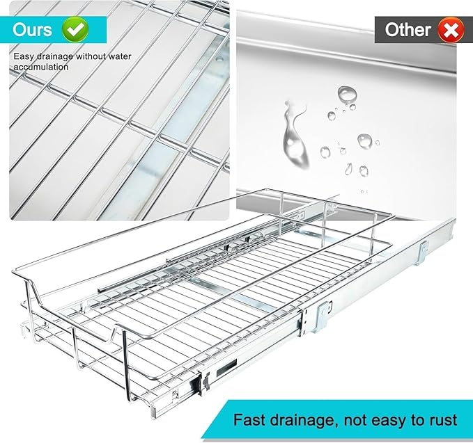Pull Out Cabinet Organizer 9" W X 17" D, Slide Out Drawers For Kitchen Organizers and Storage, Pull Out Drawers For Cabinets Capacity Heavy Duty Caddy, Cabinet Shelves Chrome-Plated, Bathroom Pantry