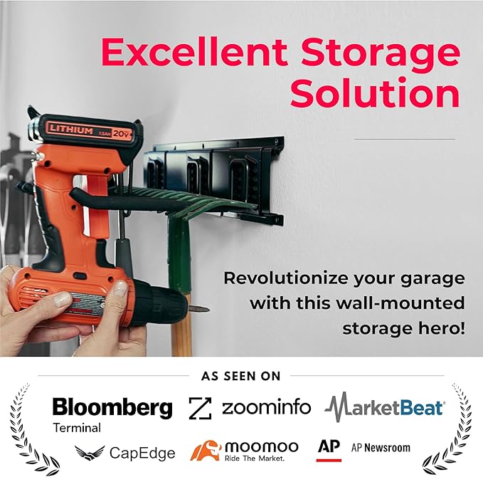 TIDYME Garage Tool Organizer Wall Mount - 32 inches - Sturdy Storage Rack with Adjustable Hooks, Anti-Rust - Easy Installation, 200lbs Capacity - Garden Tool Organizer (02 Racks & 04 Hooks)