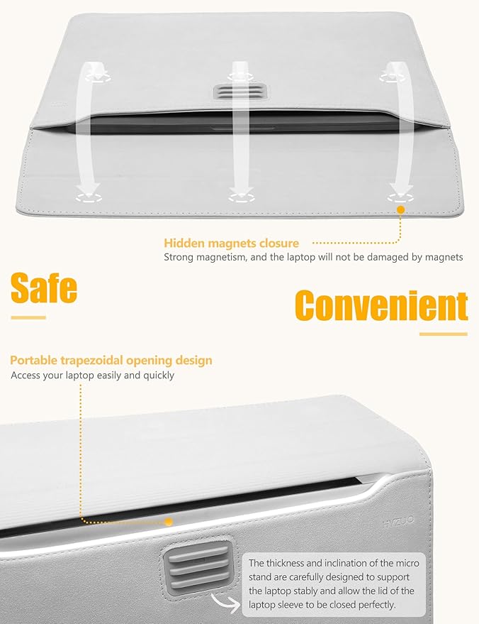 HYZUO 13 Inch Laptop Sleeve with Stand Feature for MacBook Air 13 M4 M3 M2 M1 2025-2018, MacBook Pro 13 M2 M1, 13" iPad Pro/Air, Surface Pro, with Carry Bag, Light Gray
