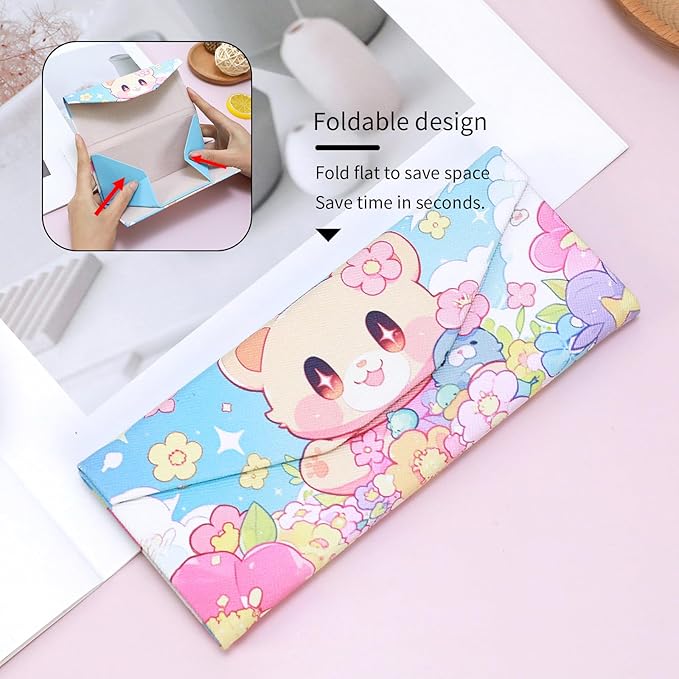 Foldable Glasses Case, Magnetic PU Leahter Sunglasses Case, Cute Hard Shell Folding Eyeglass Cases for Women Kids