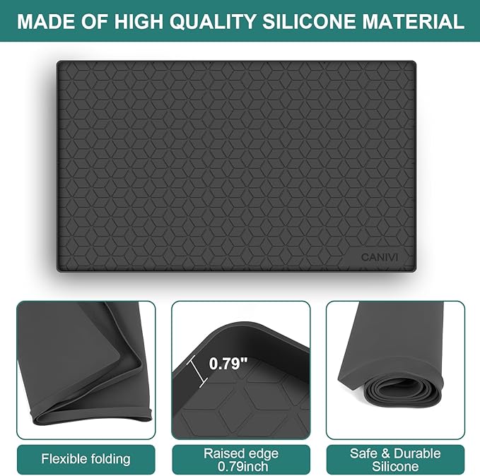 Under Sink Mat, 28" x 22" Waterproof Silicone Under Sink Tray for Kitchen & Laundry Cabinets, Kitchen Cabinet Shelf Protector, Up to 3 Gallons Liquid, Fits 36 inch Standard Cabinet (Black)