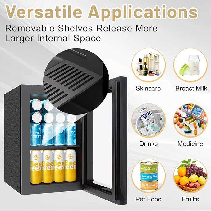 7-Temperature Control 24 Can Mini Fridge, 0.9 Cu.Ft Compact Beverage Cooler for Soda, Beer, Wine & Beauty Products, Mirrored Door Refrigerator for Bedroom, Dorm, Office