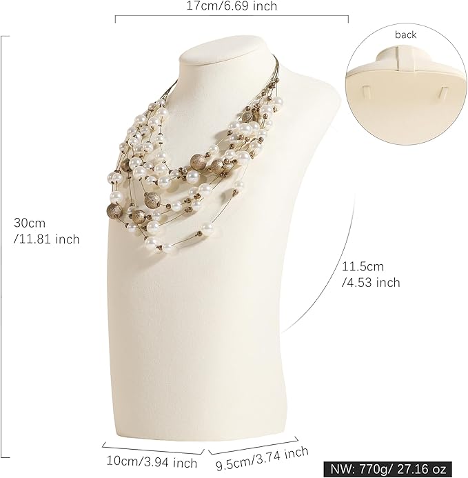 GemeShou Beige necklace hanger jewelry organizer, Velvet jewelry stand necklace holder, jewelry mannequin bust for necklaces, Jewelry boutique store photography props【Beige-Large height 11.8 inch】