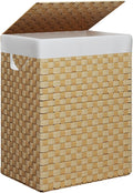 Foldable Laundry Hamper Basket with Lid by Fiona's magic, Handwoven 96L Large Clothes Hamper with Removable Liner Bags, Collapsible Tall Hamper for Bedroom, Bathroom and Dorm Organizer, Natural