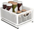 Sliding Cabinet Basket Organizer Drawer Self Adhesive Slide out Pantry Shelves Heavy Duty Carbon Steel Slide Cabinet Storage Basket with Handle for Bathroom Kitchen Home