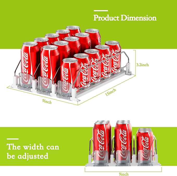 Drink Organizer for Fridge,Self Pushing Fridge Drink Organizer,Automatic Drink Dispenser for Fridge-Holds up to 15 Cans, 14.96inch, White