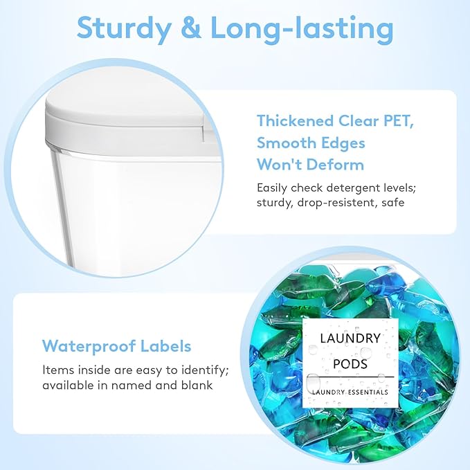 Lifewit 5+1 Laundry Pods Container & Dryer Sheet Holder, Large Powder Detergent Dispenser Storage Jars, Laundry Room Containers for Scent Booster Beads with Pop up Lids, Labels and Scoop