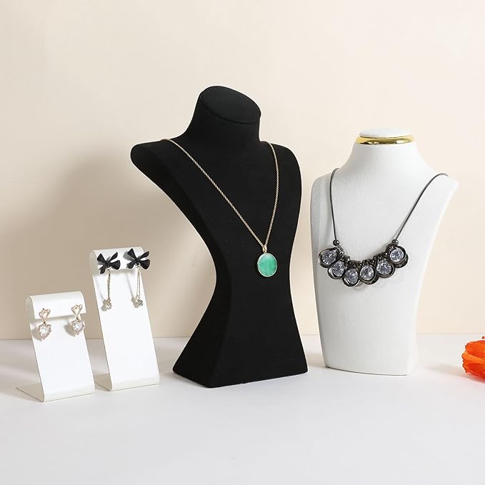 GemeShou Black necklace storage hanger stand jewelry organizer, Velvet jewelry stand necklace holder, jewelry mannequin bust for necklaces, jewelry bust display stands【Black-Medium height 9.25 inch】