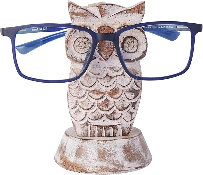 Stocking Stuffers Wooden Owl Glasses Holder Night Stand Reading Eyeglass Retainer White Elephant Gifts for Adults Women Men Him Her Mom Dad Car Christmas Gifts