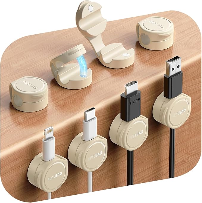 8-Pack Cord Organizer Magnetic Silicone Cable Clips[8 mm Wider Cable Accessible]Desk Cable Management, FLYLEAD Desktop Cord Holder for Nightstand, Office Workspaces Desk Organization Home Accessories