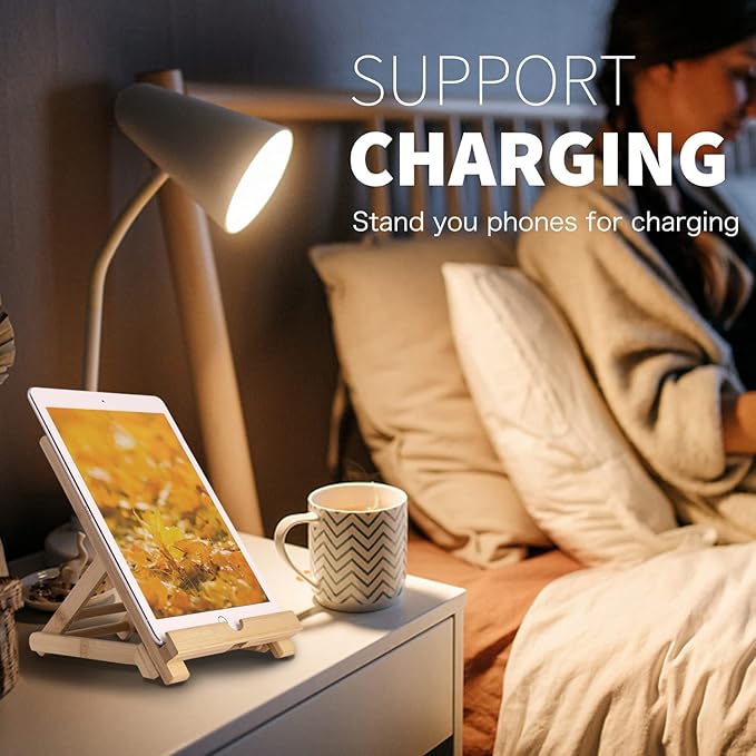 Bamboo Tablet Stand Holder - Adjustable Folding Wood iPad Stand With Chargeable Hole for Desk and Cooking (Tablet A)