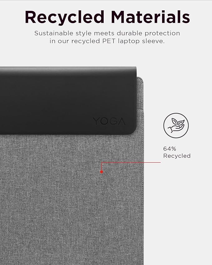 Lenovo Slim Laptop Sleeve 14 Inch Notebook/Tablet - Compatible with MacBook Air/Pro - Eco-Friendly Lightweight Case with Accessory Pocket & Magnetic Closure - Grey