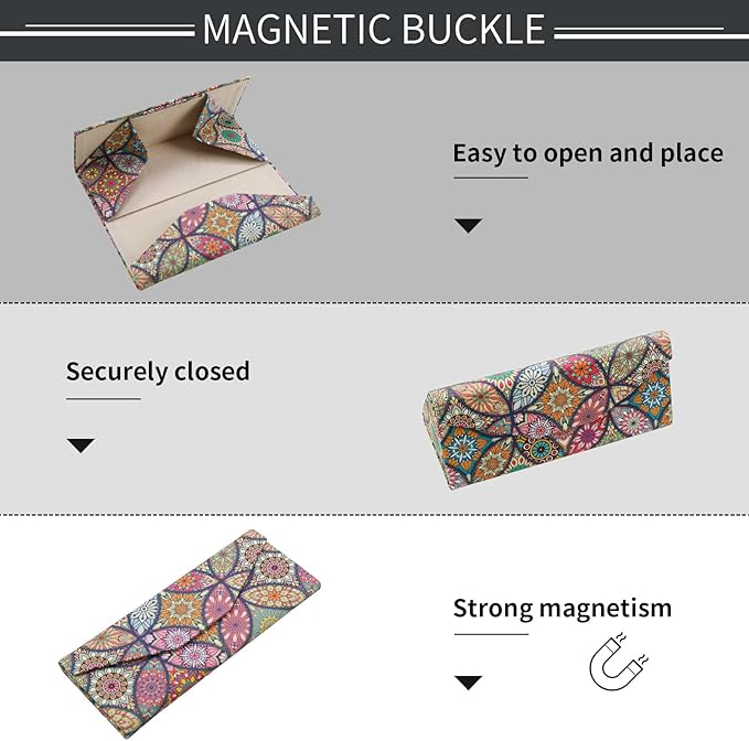 Foldable Glasses Case, Magnetic PU Leahter Sunglasses Case, Cute Hard Shell Folding Eyeglass Cases for Women Kids