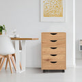 Naomi Home Taylor 5 Drawer Chest, Wood Storage Dresser Cabinet with Wheels, Craft Storage Organization, Makeup Drawer Unit for Closet, Bedroom, Office File Cabinet 180 lbs Total Capacity - Natural