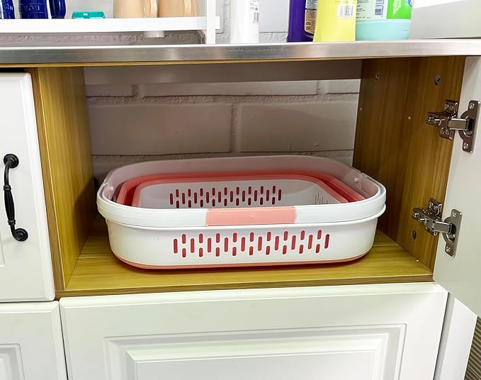 SAMMART 40L (10.5 Gallon) Collapsible Plastic Laundry Basket with Handles - Foldable Pop Up Storage Container/Organizer - Portable Laundry Hamper - Space Saving (2, Quartz Pink+Little Boy Blu)