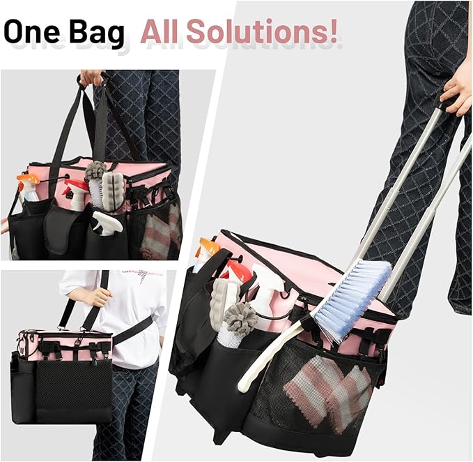 Large Cleaning Caddy for Cleaning Supplies Organizer, Rolling Cleaning Caddy Bags with Wheels for Housekeepers, Cleaning Carts on Wheels for Home Car Office Picnic