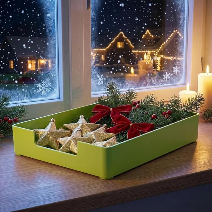 Letter-Size Tray, 2PCS A4 Plastic Stackable Paper Tray, Desk Drawer Organizer for Office, School, Home Storage, and Storage Containers for Christmas Ornaments, Gift Wrap (2X Green)