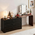 6 Drawer Dresser with Extendable Table, L-Shaped Desk Vanity Combo, 47" Wood Dresser & Chest of Drawers, Modern Closet Clothes Storage Dressers Organizer for Bedroom Living Room Hallway, Black