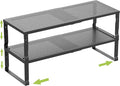 Expandable Cabinet Shelf Organizer Storage Spice Rack Shelves for Kitchen Stackable Adjustable Pantry Cupboard Bathroom Countertop Desktop(2Packs/Black/Large-with Hole)