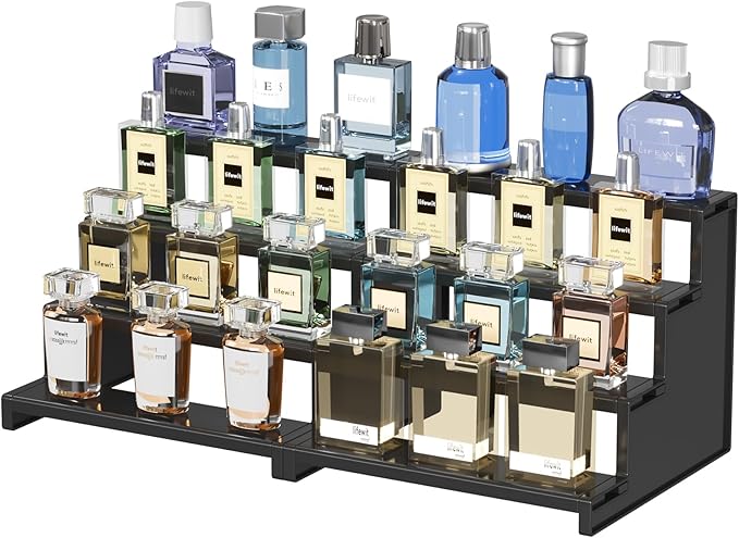 Lifewit Cologne Organizer for Men, 4 Tier Plastic Perfume Stand, Tool-free Assembly, Display Shelf for Fragrance, Aftershave, Skincare, Makeup for Vanity, Bedroom, Bathroom Storage, 9 Inch,2 Pcs