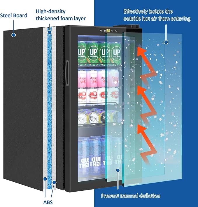 Beverage Refrigerator, 3.2 Cu.ft Mini Fridge with Glass Door, Adjustable Digital Temperature Control for Soda, Beer, Wine for Home, Office or Bar