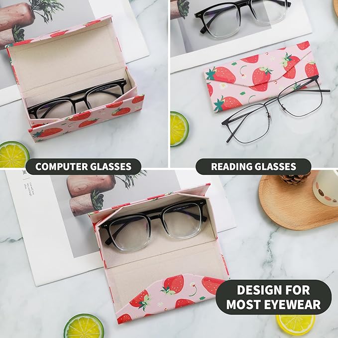 Foldable Glasses Case, Magnetic PU Leahter Sunglasses Case, Cute Hard Shell Folding Eyeglass Cases for Women Kids