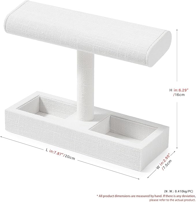 Oirlv Linen T-Bar Watch Display Stand Jewelry Display Props Jewelry Organizer Holder for Watch Bracelet Ring Earrings (Creamy-white,Linen)