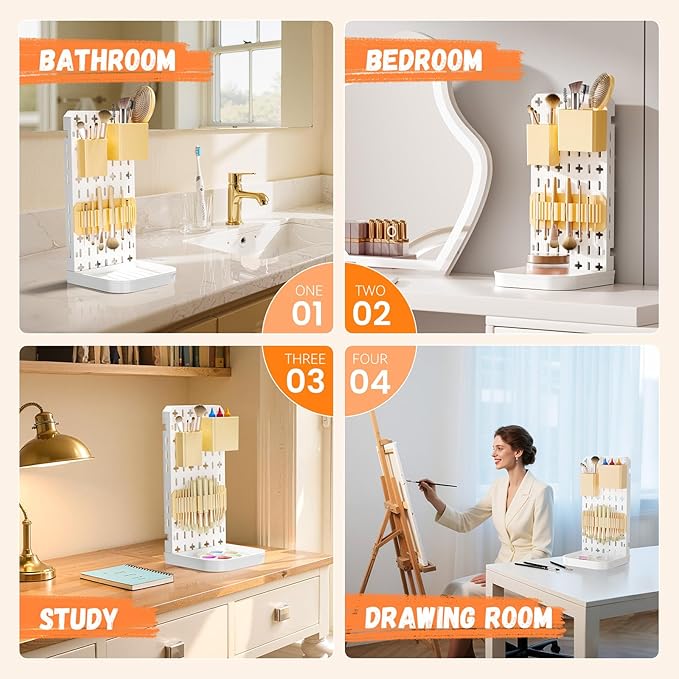 Paint Brush Holder Silicone Paint Brush Drying Rack With Drip Tray Removable Craft Paintbrush Storage Organizer Artist Plastic Pegboard Stand Watercolor Paintbrush Container Makeup Brush Drying Rack
