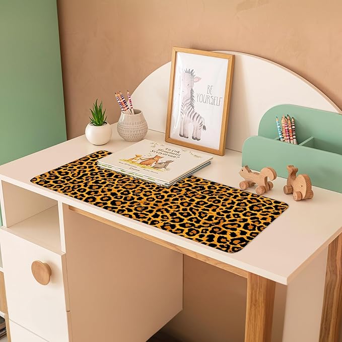 Leopard Print Mouse Pad – Large Extended Desk Mat 31.5 x 11.8 in– Bold Cheetah Animal Pattern, Non-Slip Rubber Base, Waterproof Surface, Fashionable Keyboard & Mouse Pad for Office, Home, or Gaming