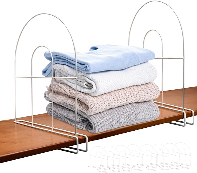 4-Pack 12" Tall Shelf Dividers - Closet Shelf Organizer - Easy to Install - No Tool - White PE Coating Steel