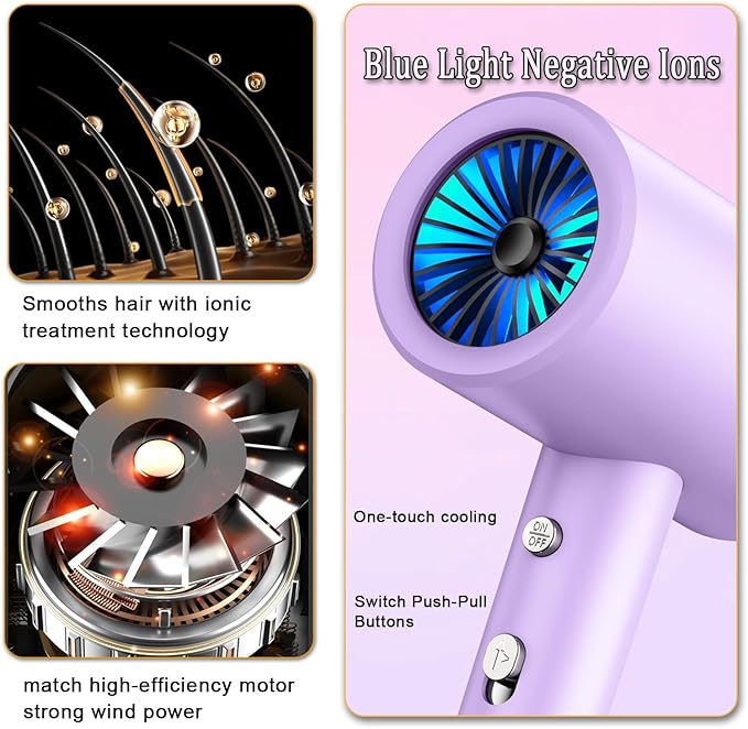 110V Hotel Wall Mounted Hair Dryer for Bathroom（with Night Light） Professional Styling HairDryer for Salon【Blue Light Negative Ions】 Fast Drying Restroom Blow Dryer，Matte Texture - Graphite Ash