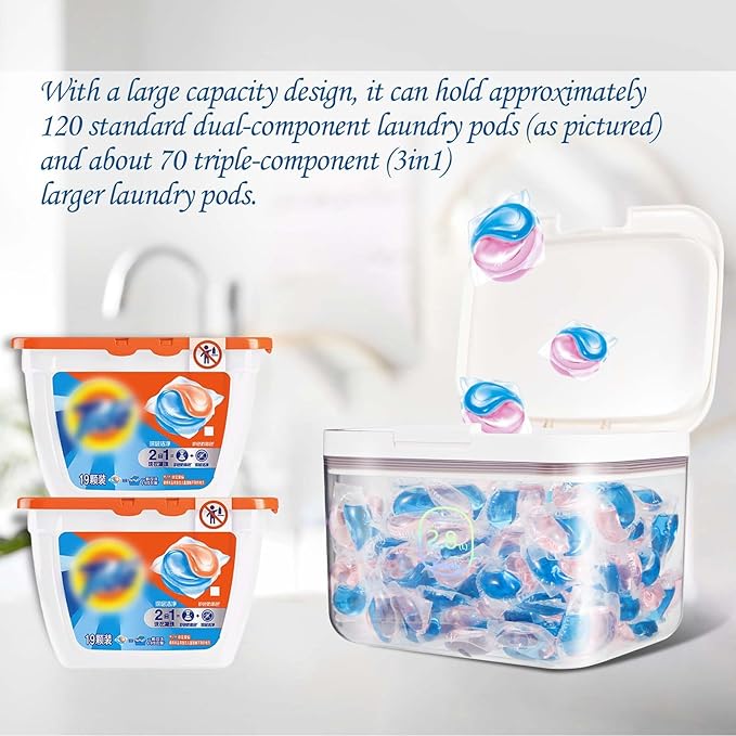Laundry Pod Container, laundry pod holder with Lid, Sealed and automatic pop-up, Large Capacity Holds 115 Laundry Pods for Laundry Room Organization Laundry & Dishwasher Pod Laundry Container