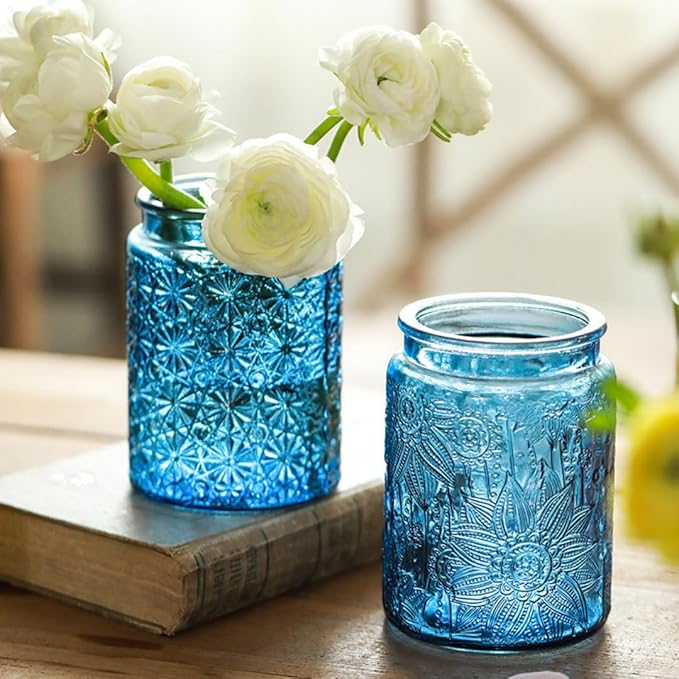 ANSQU Blue Glass Jar, 23.7 FL OZ Vintage Glass Canister with Airtight Lid, Candy Jar/Sugar Container for Kitchen Pantry Coffee, Tea, Cookie, Decorative Jars Holds Bath Salt
