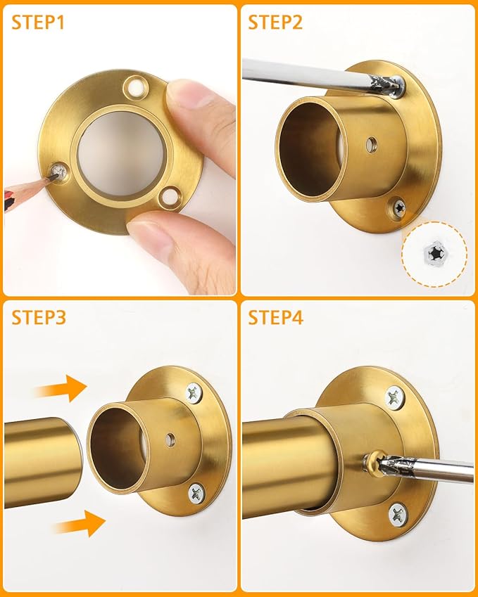 Closet Rods for Hanging Clothes, 17-76 Inch Heavy Duty and Stepless Adjustable Closet Poles, Stainless Steel Closet Hanging Rod for Closet, Wardrobes, Laundry Room, Bathroom, RV (Gold)