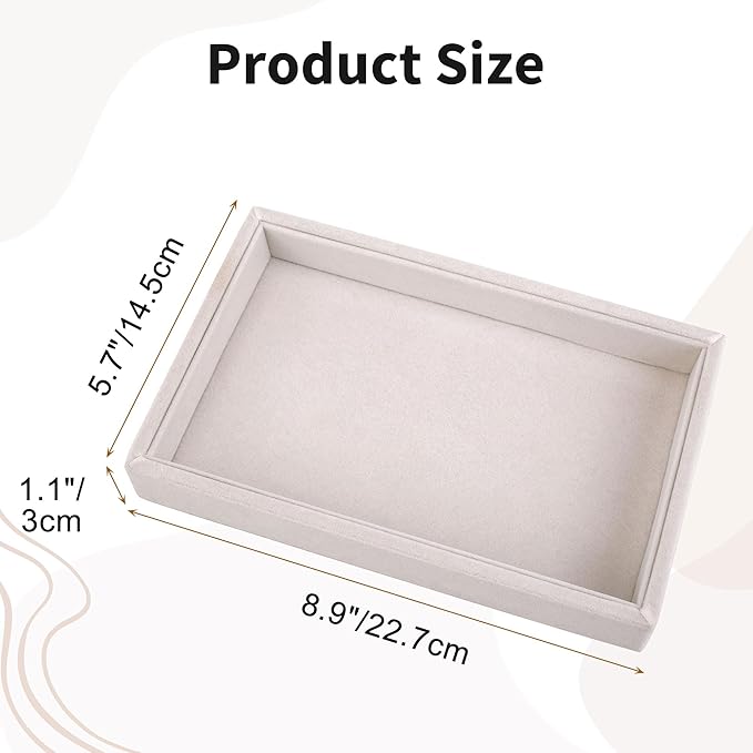Mornajina 9" x 5.7" Velvet Jewelry Tray Jewelry Display Tray, Stackable Empty Plate Trays for Earrings Necklaces Bracelet Rings Display Showcase - Beige