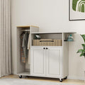 Multipurpose Rolling Ironing Board with Storage Cabinet, Wooden Ironing Cabinet with Wheels, Ironing Table with Heat-Resistant Sponge