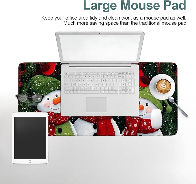 Three Snowmen Gaming Mouse Pad 31.5"x11.8"Desk Mat Anti-Slip Rubber Base & Durable Stitched Edges for Gamers Smooth Mouse Writing Surface for Desk Office/Home