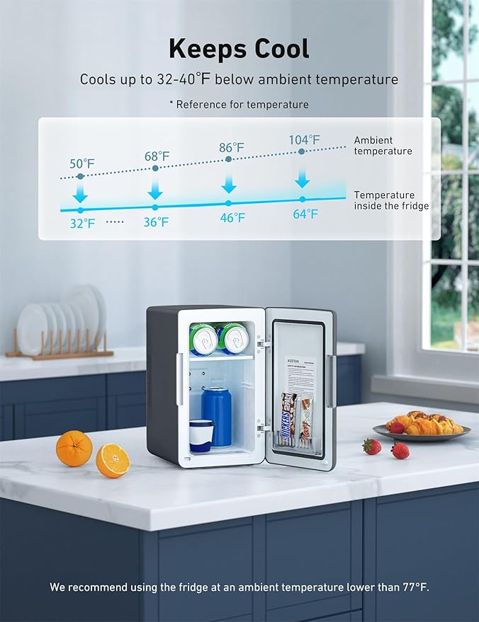 AstroAI Mini Fridge 2.0 Gen, 6 Liter/8 Cans Makeup Skincare Fridge 110V AC/ 12V DC Portable Thermoelectric Cooler and Warmer Little Tiny Fridge for Bedroom, Cosmetics (Dark Grey)
