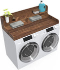 2-Tier Washer Dryer Countertop, Wood Laundry Countertop with Edge, 54" x 27.5" Top Cover for Laundry Machine, Washer and Dryer Wood Shelf Topper for Laundry Room Counter Storage Organization, Walnut